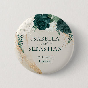 Badge Rond 5 Cm Noces Crême Sauge Rose Émeraude Vert Floral