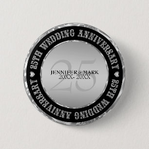 Badge Rond 5 Cm Noces d'argent  Métallic Argent & Noir