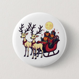 Badge Rond 5 Cm Noël à Halloween Reindeer Citrouille présente