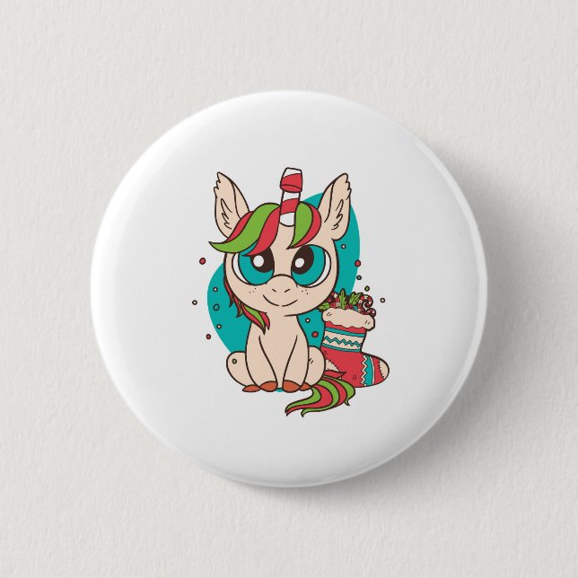 Badge Rond 5 Cm Noël à la licorne (Devant)