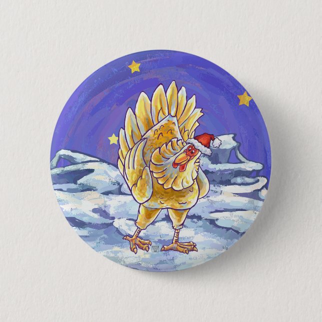 Badge Rond 5 Cm Noël au poulet (Devant)