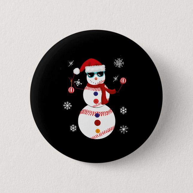 Badge Rond 5 Cm Noël Baseball Snowman Santa Hat Cadeau (Devant)