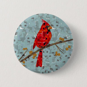 Badge Rond 5 Cm Noël Cardinal oiseau collage