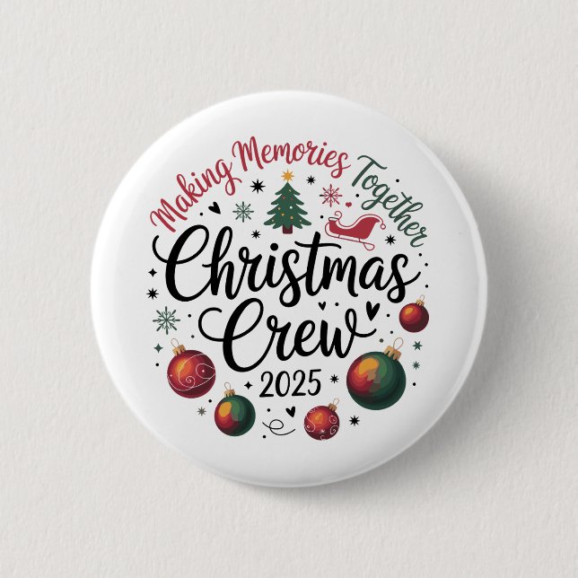 Badge Rond 5 Cm Noël Crew 2025 Famille Correspondante Noël (Devant)