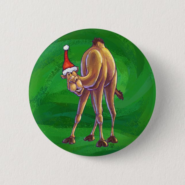 Badge Rond 5 Cm Noël De Camel Sur Vert (Devant)