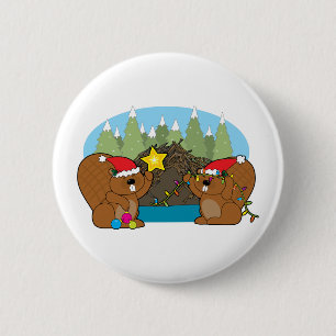 Badge Rond 5 Cm Noël de castor