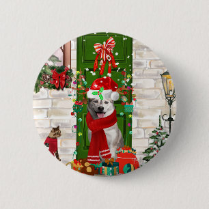 Badge Rond 5 Cm Noël de Chien Husky Sibérien