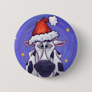 Badge Rond 5 Cm Noël de vache