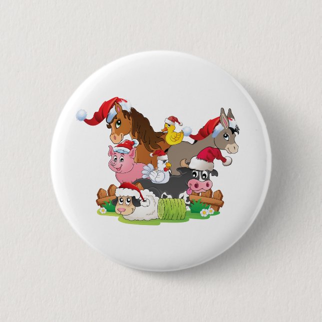 Badge Rond 5 Cm Noël des animaux de ferme (Devant)