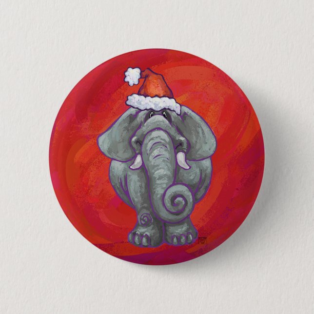 Badge Rond 5 Cm Noël des éléphants en rouge (Devant)