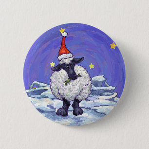 Badge Rond 5 Cm Noël des moutons