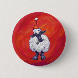 Badge Rond 5 Cm Noël des moutons sur rouge