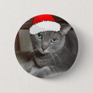 Badge Rond 5 Cm Noël du chat bleu russe