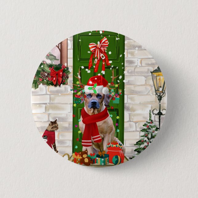 Badge Rond 5 Cm Noël du chien de Rhodesian Ridgeback (Devant)
