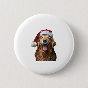 Badge Rond 5 Cm Noël Golden Retriever