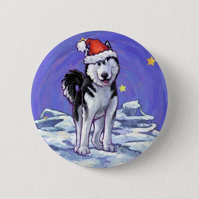 Badge Rond 5 Cm Noël Husky (Devant)