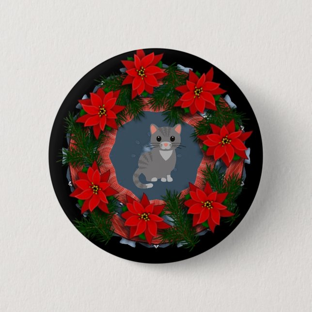Badge Rond 5 Cm Noël Kitty (Devant)