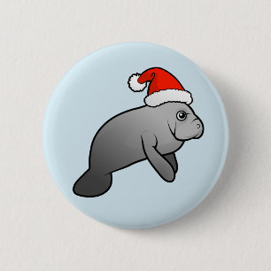 Badge Rond 5 Cm Noël Manatee Père Noël