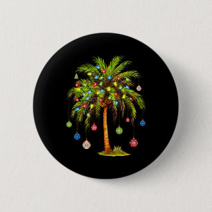 Badge Rond 5 Cm Noël Palm Tree Lumière Hawaï Tropical Noël