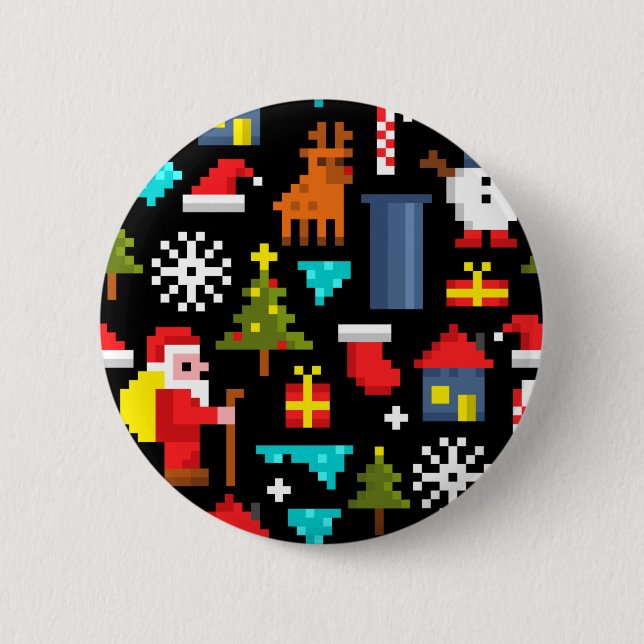 Badge Rond 5 Cm Noël Pixel (Devant)
