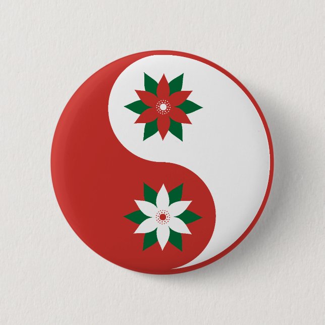 Badge Rond 5 Cm Noël Poinsettia Yin Yang (Devant)
