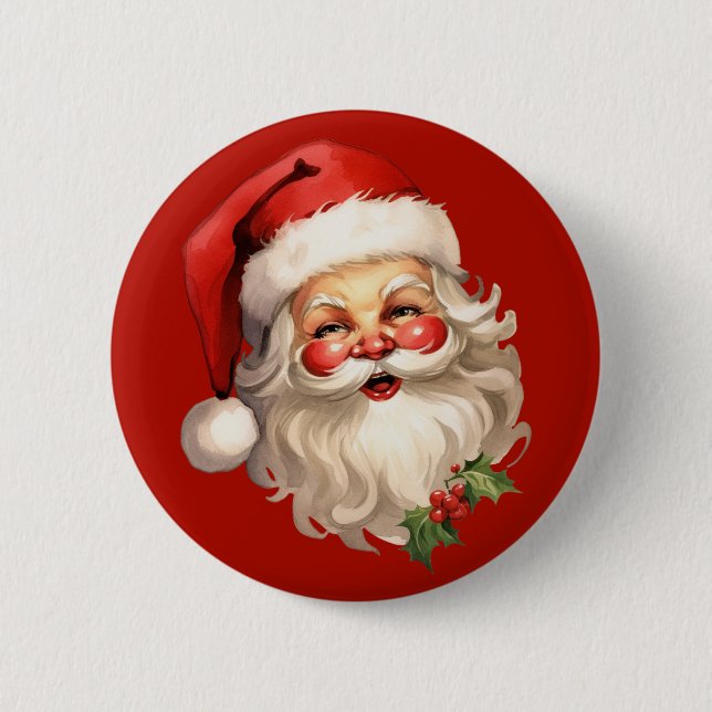 Badge Rond 5 Cm Noël rétro Holly Jolly Santa Claus (Devant)