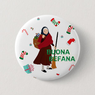 Badge Rond 5 Cm noël sorcière buona Befana
