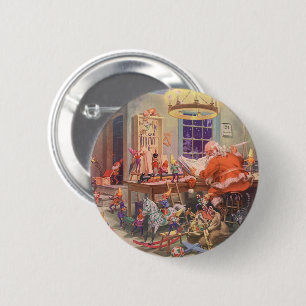 Badge Rond 5 Cm Noël vintage, le Père Noël avec l'atelier des luti