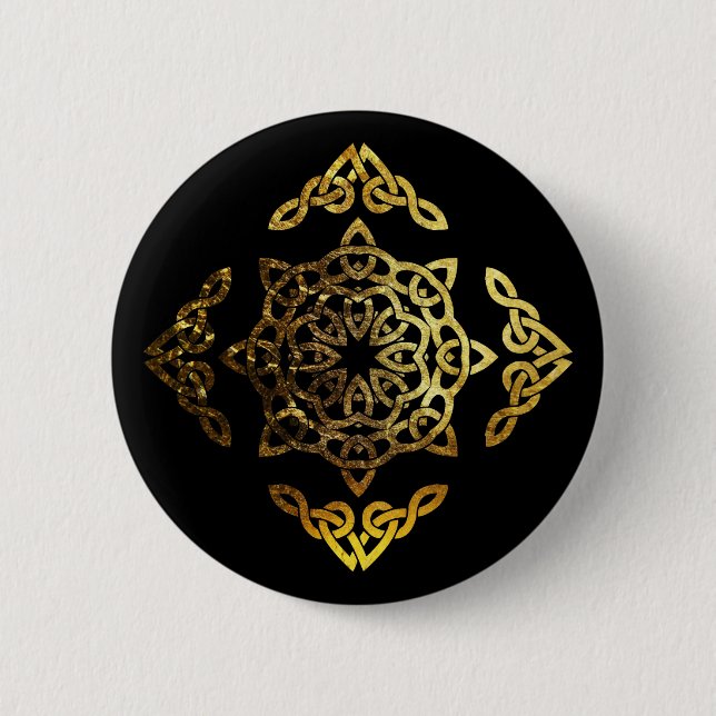 Badge Rond 5 Cm Noeud celtique Feuille d'or (Devant)