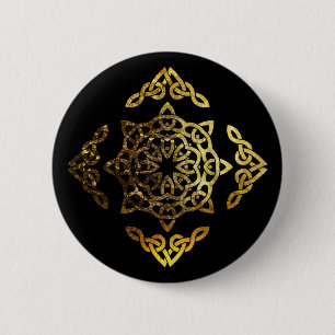 Badge Rond 5 Cm Noeud celtique Feuille d'or