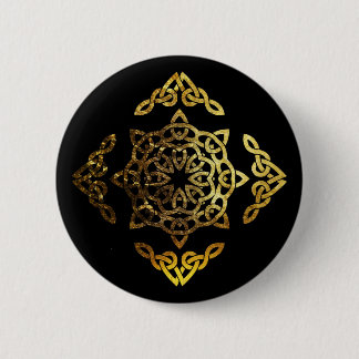 Badge Rond 5 Cm Noeud celtique Feuille d'or