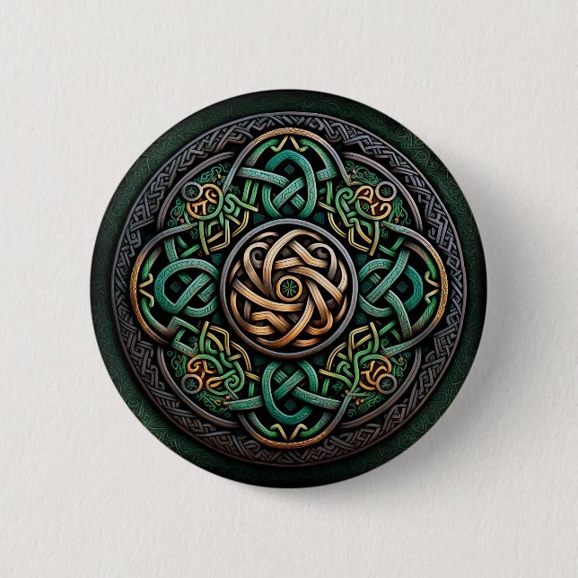 Badge Rond 5 Cm Noeud Celtique Green Gold (Devant)