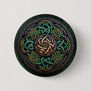 Badge Rond 5 Cm Noeud Celtique Green Gold