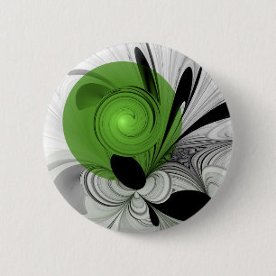 Badge Rond 5 Cm Noir Abstrait et blanc avec art fractal vert