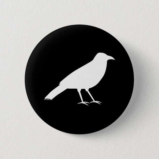 Badge Rond 5 Cm Noir avec une corneille blanche (Devant)