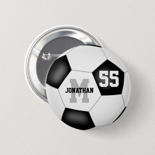 Badge Rond 5 Cm noir blanc garçons filles soccer personnalisée (Devant & derrière)