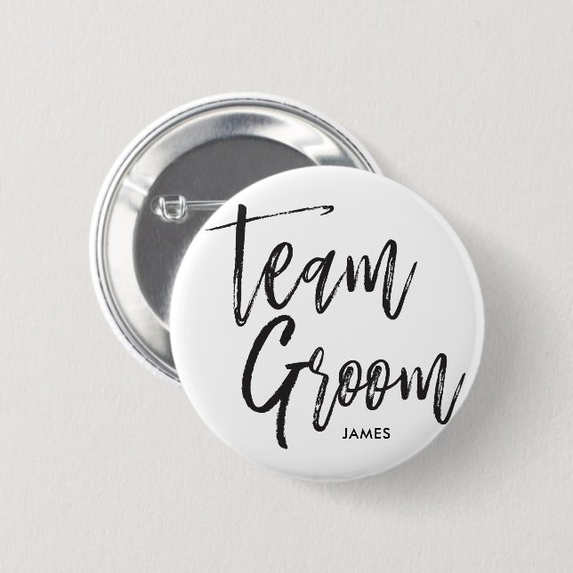 Badge Rond 5 Cm Noir de manuscrit du marié | d'équipe (Devant & derrière)