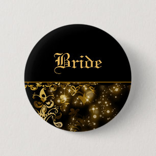 Badge Rond 5 Cm Noir d'or de jeune mariée épousant la partie