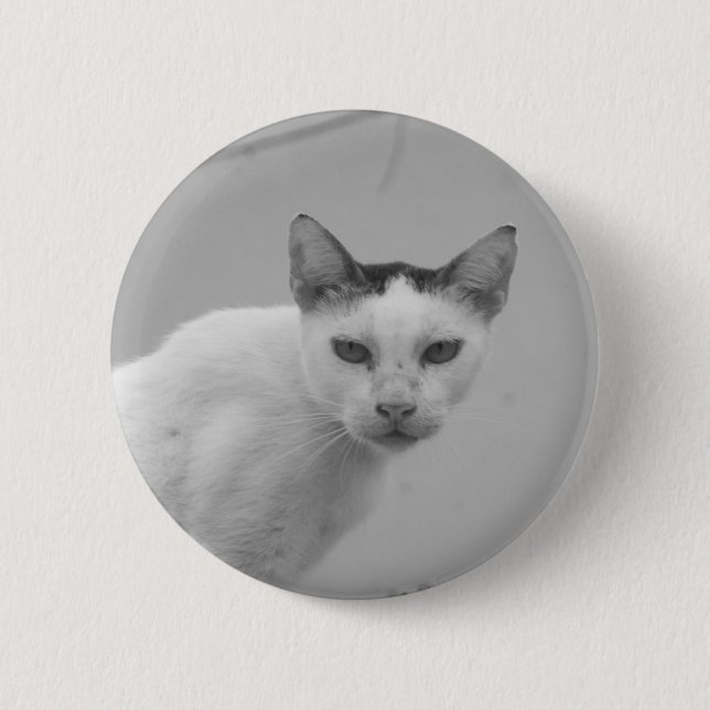 Badge Rond 5 Cm Noir et blanc - Chat 02 (Devant)