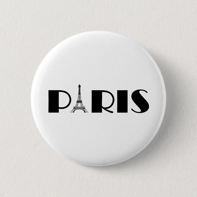 Badge Rond 5 Cm Noir et blanc de Paris de Tour Eiffel (Devant)