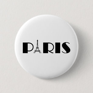Badge Rond 5 Cm Noir et blanc de Paris de Tour Eiffel