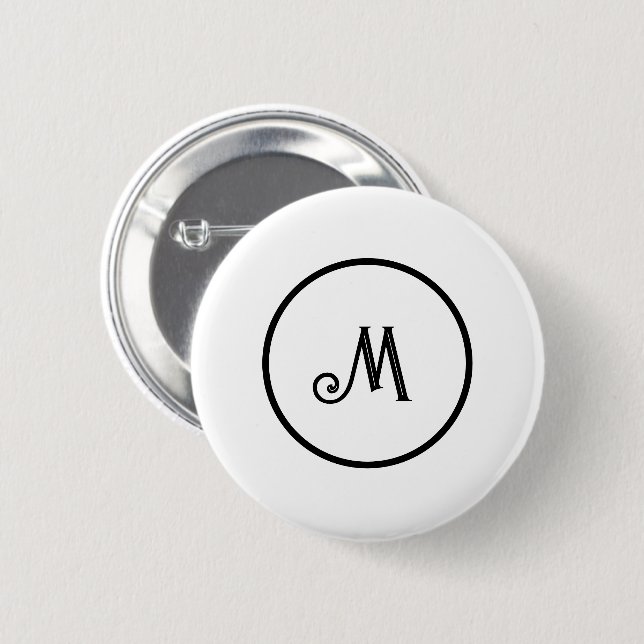 Badge Rond 5 Cm Noir et blanc initial personnalisé (Devant & derrière)