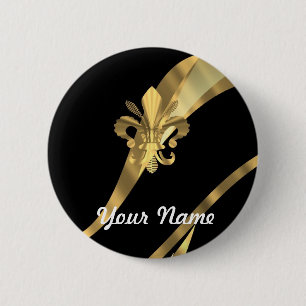 Badge Rond 5 Cm Noir et gold fleur de lys