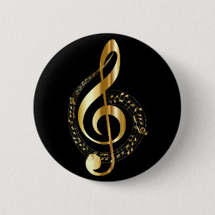 Badge Rond 5 Cm noir et note musicial d'or