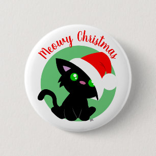 Badge Rond 5 Cm Noir Meowy Christmas Kitty Bouton