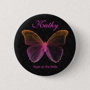 Badge Rond 5 Cm Noir orange d'étiquette de papillon de bouton de