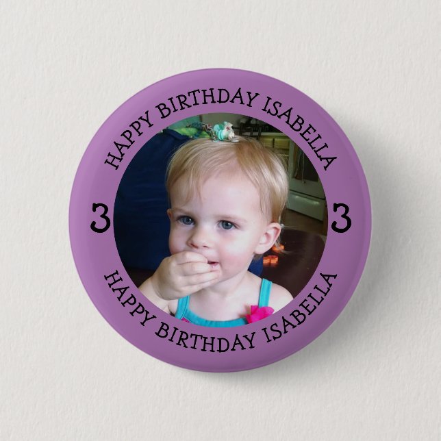 Badge Rond 5 Cm Nom, âge et photo personnalisés Anniversaire (Devant)