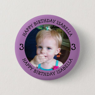 Badge Rond 5 Cm Nom, âge et photo personnalisés Anniversaire