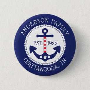Badge Rond 5 Cm Nom de famille patriotique nautique d'Ancre