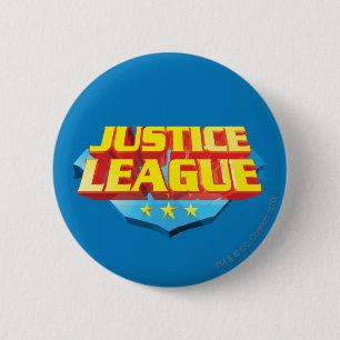 Badge Rond 5 Cm Nom de la Ligue de Justice et logo du Bouclier